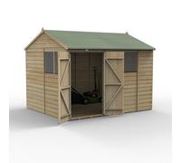 Forest Garden Beckwood 10x8 Reverse Apex Shed - 4 Window, Double Door, Brown