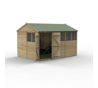 Forest Garden Beckwood Reverse Apex Shed - Double Door, 6 Windows, 12ft x 8ft, Pressure Treated Green Timber Shiplap