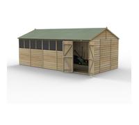 Forest Garden Beckwood Reverse Apex Shed - Double Door, 8 Windows, 20ft x 10ft Pressure Treated Shiplap Green Timber