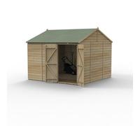 Forest Garden Beckwood Reverse Apex Shed - Double Door, Windowless, 10ft x 10ft Pressure Treated Green Timber Shiplap