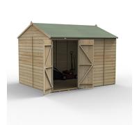 Forest Garden Beckwood Reverse Apex Shed - Double Door, Windowless, 10ft x 8ft Pressure Treated Shiplap Green Timber