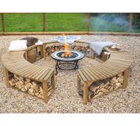 Forest Garden Curved Firepit Wooden Garden Benches- Pack Of 2