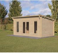 Forest Garden Forest Elmley Pent Roof Double Glazed Log Cabin (24kg Polyester Felt, plus Underlay ) 5.0m x 3.0m Natural Timber