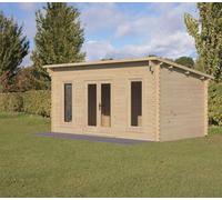 Forest Elmley Pent Roof Double Glazed Log Cabin (34kg Polyester Felt & Underlay) 5.0m x 3.0m Natural Timber (Installed)