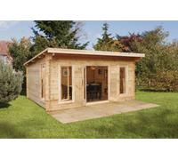 Forest Mendip Pent Roof Double Glazed Log Cabin (34kg Polyester Felt & Underlay ) 5.0mtr x 4.0mtrtr -Natural Timber