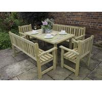 Forest Garden Rosedene Set 2- Table, Benches and Chairs (Home Delivery), Brown