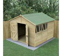 Forest Garden Timberdale 10x10 Apex Shed - Double Door - 4 Windows - 2 Opening, Brown