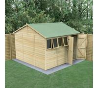Forest Garden Timberdale 10x10 Reverse Apex Shed - Double Door - 4 Window - 2 Opening, Brown