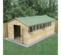 Forest Garden Timberdale 10x20 Apex Shed - Double Door - 8 Windows - 2 Opening, Brown