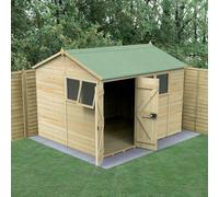 Forest Garden Timberdale 10X8 Reverse Apex Shed - Double Door - 4 Window - 1 Opening - With Base