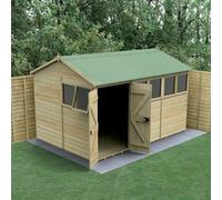 12x8 Forest Timberdale TG Pressure Treated Double Door Reverse Apex Shed - With 5 Fixed Windows and 1 Opening Window - Delivery Only