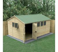 Forest Garden Timberdale 15X10 Reverse Apex Shed - Double Door - 6 Window - 1 Opening - With Base