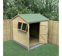 Forest Garden Timberdale 7x7 Reverse Apex Shed - Double Door - 2 Window - 2 Opening, Brown