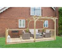 Forest Garden Ultima Wooden Garden Pergola And Decking Kit 4.8M With 4 X Balustrade 3 X Posts