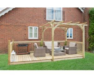 Forest Garden Ultima Wooden Garden Pergola And Decking Kit 4.8M With 4 X Balustrade 3 X Posts
