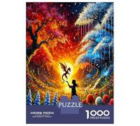 Forest Girl Dragon 1000 Piece Classic Jigsaw Puzzle Enchanted Bond Jigsaw Puzzle Set Thick Cardboard Teen Puzzle Fans 12-18 Logic Skill After-School Party Game Best Gift Lovers 52x38cm/1000pcs