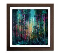 Forest Glitch Art No.3 Framed Print | 18x18 Inch Walnut Framed Wall Art | Ready to Hang | Eclectic Landscape Picture | Living Room Bedroom Lounge Office