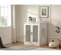 Forest Gravity Cat Litter Enclosure with Cat-Observant Glass Doors,Litter Box Cabinet with Cozy LED for Cats,Reversible and Optional Entry(Left or Right),Power Outlet for More Choice, (White)