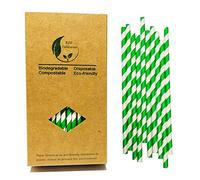 Forest Green and White Striped Paper Straws, 100 Pack Disposable Spring Green Stripes Drinking Straws for Christmas Party Cocktail Decoration