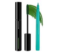 Forest Green Mascara & Liquid Eyeliner Set - Volumising & Lengthening Coloured Mascara - Waterproof, Smudge-Proof & Long Lasting - High Pigment Green Eye Makeup for Festivals, Parties & Fancy Dress