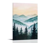 Forest Green Mountain Forest Canvas Wall Art, Watercolor Forest Tree Landscape Painting Hanging Paintings Poster, Nature Scenic Art Prints for Modern Home Wall Decoration 20x30inch(50x75cm)