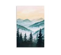 Forest Green Mountain Forest Canvas Wall Art, Watercolor Forest Tree Landscape Painting Hanging Paintings Poster, Nature Scenic Art Prints for Modern Home Wall Decoration 20x30inch(50x75cm)