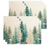 Forest Green Placemats, Rustic Botanical Place Mats for Dining Table, Winter Holiday Non-Slip Washable Indoor Outdoor Kitchen Party Decorative Placemat Set of 6