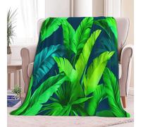 Forest Green Ultra-Soft Flannel Throw Blanket 51 x 59 in - Plush and Warm Watercolor Tropical Leaves Printed Lightweight Bed Blanket Bedding for Sofa Travel and Children Adults, 130 x 150 cm