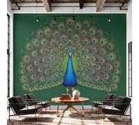 Forest green Wall Mural Art Vintage Peacock Wallpaper 450 x 315 cm | Children Kids Aldult Nature Animals Birds Photo Wallpaper for Bedroom Nursery Living Room & Bedroom