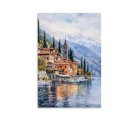 Forest Green Watercolor Lake Como Italy Art Wall Art Modern Canvas Art Print Hanging Paintings Elegant Wall Decor for Bedroom Interior 12x18inch(30x45cm)