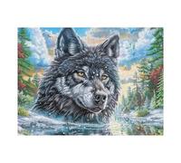 Forest Grey Wolf 500 Piece Jigsaw Puzzle for All Ages Canine Stream Trees Jigsaw Parent Child Team Building Vibrant Challenge Ideal Festival Gift Home Decor 500 PCS