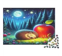 Forest Hedgehog 1000 Piece Jigsaw Puzzle Paper Puzzle for Adults Night Apple Scene Relaxing Focus Gift for Home Family 52x38cm/1000pcs