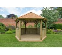 Hexagonal 4m Cedar Roof Gazebo (Installed) - Treated Timber - Forest Garden