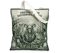 Forest Horned Figure Quote Gothic Canvas Tote Bag 13x15 Inch | Forest Scene, Gothic Illustration, Mystical Woodland Creatures, Heavy Ink Style, Nature-themed Artwork