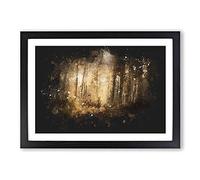 Forest in an Orange Glow Paint Splash Framed Print | A2 Black Framed Wall Art | Ready to Hang | Modern Landscape Picture | Living Room Bedroom Lounge Office