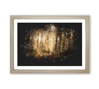 Forest in an Orange Glow Paint Splash Framed Print | A2 Oak Framed Wall Art | Ready to Hang | Modern Landscape Picture | Living Room Bedroom Lounge Office