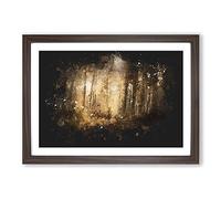 Forest in an Orange Glow Paint Splash Framed Print | A2 Walnut Framed Wall Art | Ready to Hang | Modern Landscape Picture | Living Room Bedroom Lounge Office
