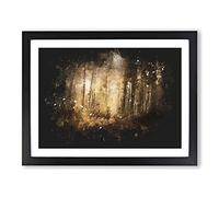 Forest In An Orange Glow Paint Splash Modern Art Framed Print | A3 Black Framed Wall Art | Ready to Hang | Modern Landscape Picture | Living Room Bedroom Lounge Office