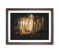 Forest In An Orange Glow Paint Splash Modern Art Framed Print | A3 Walnut Framed Wall Art | Ready to Hang | Modern Landscape Picture | Living Room Bedroom Lounge Office