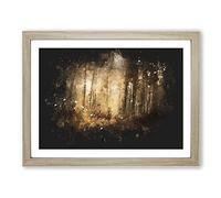 Forest In An Orange Glow Paint Splash Modern Art Framed Print | A4 Oak Framed Wall Art | Ready to Hang | Modern Landscape Picture | Living Room Bedroom Lounge Office
