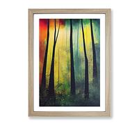 Forest In Colour No.1 Framed Print | A3 Oak Framed Wall Art | Ready to Hang | Modern Landscape Picture | Living Room Bedroom Lounge Office
