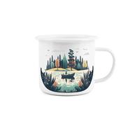 Forest Lake Enamel Mug - Camping Gift Durable Hot Drinks White Outdoor Cup - Travel Picnics Home Hiking