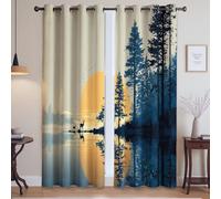 Forest Lake Sunset Deer Curtains For Home Cinema - Thermal Insulated Digital Printing Panel Curtains, Orange, W52 x L90(2 Panels) 132x228cm