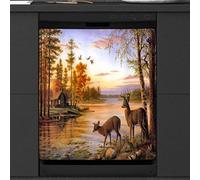 Forest Landscape Deer Tree Dishwasher Magnetic Cover Kitchen Decor Animals Deer Front Dishwasher Refrigerator Magnetic Cover Sticker Appliance Decorative Cover 23 x 26 Inches