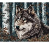 Forest Landscape DIY Latch Hook Rug Kits for Adults,Animal Wolf,Tapestry Pre-Printed Patterns Carpet Needlework Crochet Yarns Latch Hooking Mat Cushion for Home Decor,80x160cm