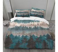 Forest Landscape Double Duvet Cover Woodland Bedding Soft Cosy 3 Piece 110gsm Microfibre Quilt Cover and 2xPillow Case 50x75 cm with Zipper Closure for BedroomH2638