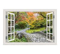 Forest Landscape Painting 3D Fake Windows View. Nature Trail Tree Open Window Mural Print on Canvas. Canvas Pictures Wall Art 70x100cm frameless