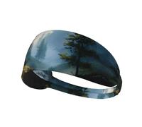 Forest Landscape Print Non-Slip Elastic Running Headband, Sweat Absorbing Stretchy Hair Bands For Gym Yoga, Soft Skin-Friendly Foldable Workout Headband