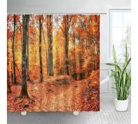 Forest Landscape Shower Curtain Maple Trees Road Plants Fallen Leaves Rural Scenery Wall Hanging Bathroom Decor Curtains,3950AG,180x230cm,70x90in