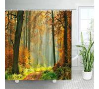 Forest Landscape Shower Curtain Maple Trees Road Plants Fallen Leaves Rural Scenery Wall Hanging Bathroom Decor Curtains,5803AG,300x180cm,118x70in